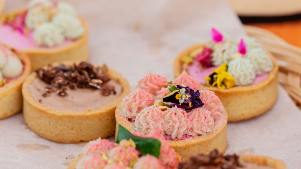 Pastries with icing on a table